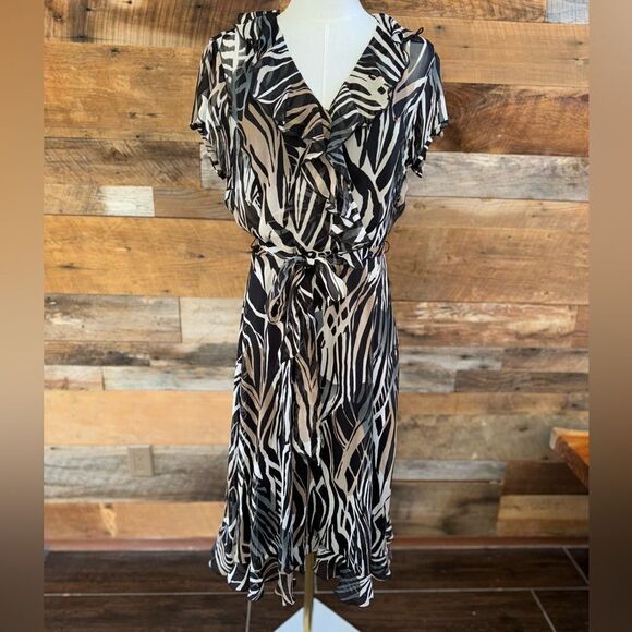 MSK Zebra Animal Print Sheer A-Line tie Dress black liner - Picture 9 of 10